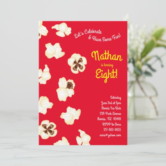 Popcorn Bioscoop Kinderen Verjaardagsfeestje Kaart (Staand voorkant)