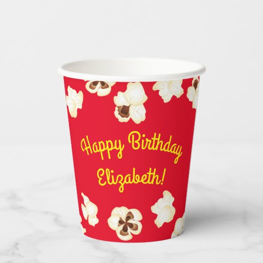 Popcorn Birthday Party Movie Theater Papieren Bekers (Achterkant)