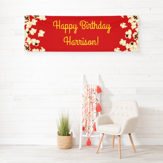 Popcorn Birthday Party Movie Theater Spandoek (Insitu)