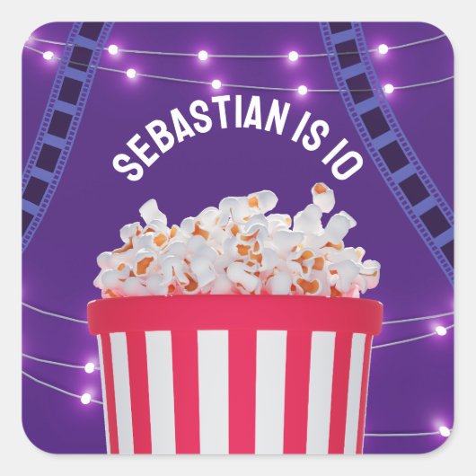 Popcorn Bucket Backyard Movie Night Vierkante Sticker (Voorkant)