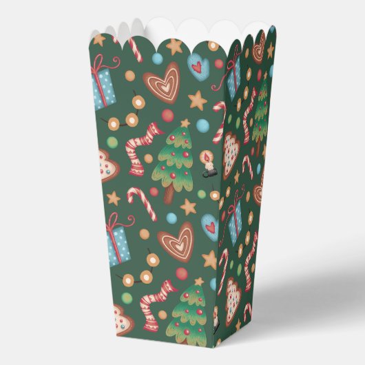 Popcorn Cadeau Gift Box Groen Kerstpatroon Bedankdoosjes (Voorkant)