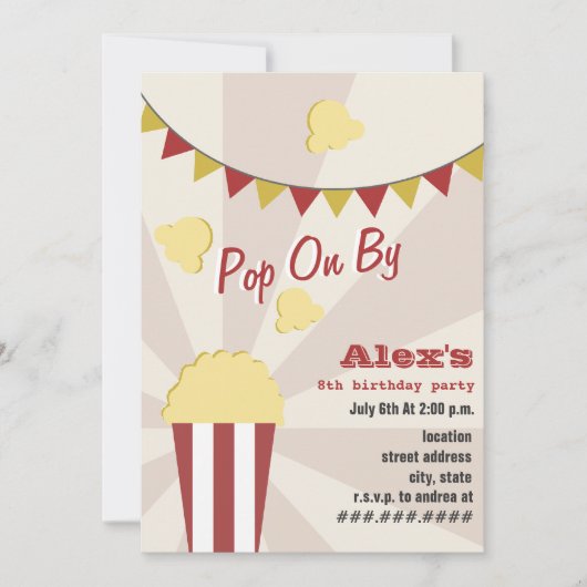 Popcorn carnaval Birthday Party Invitation Kaart (Voorkant)