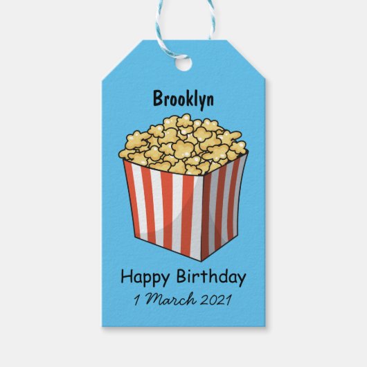 Popcorn cartoon illustratie cadeaulabel (Voorkant)