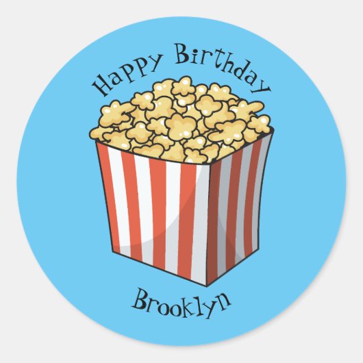 Popcorn cartoon illustratie ronde sticker (Voorkant)