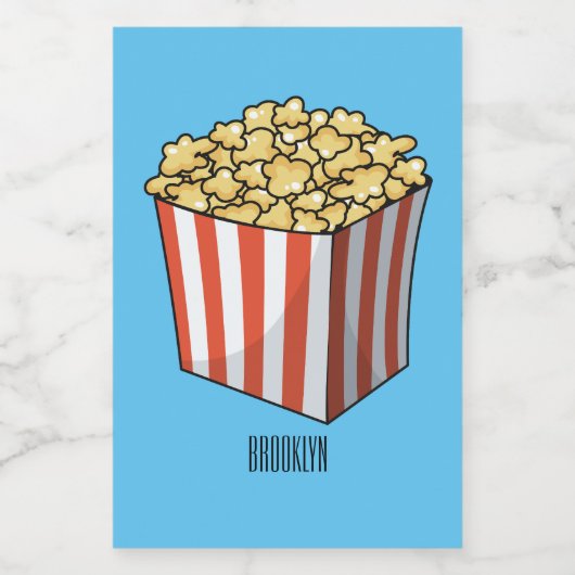 Popcorn cartoon illustratie voedselcontainer etiket (Enkel label)