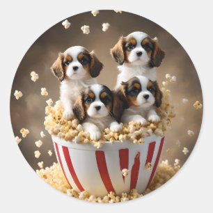 Popcorn Cavalier Spaniel Puppies, Ronde Sticker