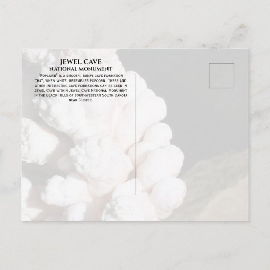 Popcorn Cave Formation, Jewel Cave, South Dakota Briefkaart (Achterkant)