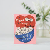 Popcorn Corny Vraag, Cute Retro sparen de Datum Kaart (Staand voorkant)