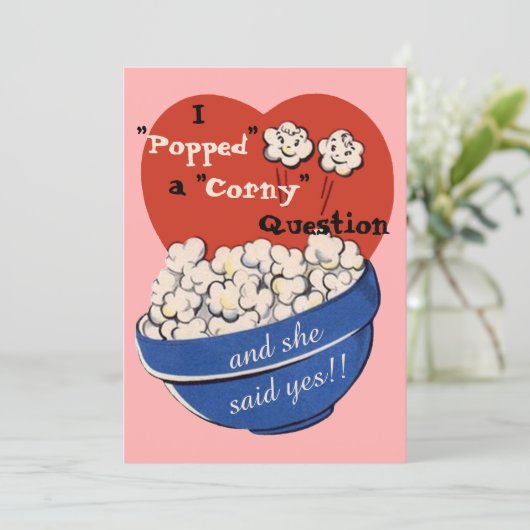 Popcorn Corny Vraag, Schattige Retro Bewaar de Dat Kaart (Staand voorkant)