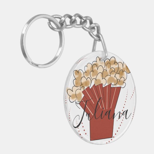Popcorn Doodle Script Naam  Sleutelhanger (Voorkant Links)