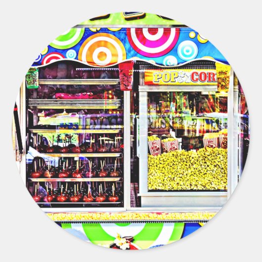Popcorn en appelbeignets ronde sticker (Voorkant)