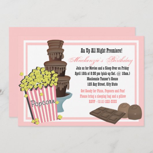Popcorn en chocolade film Sleepover Kaart (Voorkant / Achterkant)