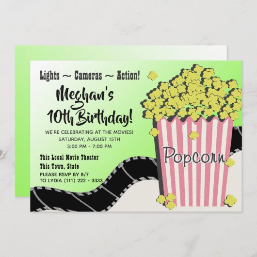 Popcorn en een film roze en groen kaart (Voorkant / Achterkant)