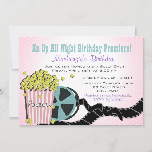 Popcorn en een film Sleepover Kaart (Voorkant)