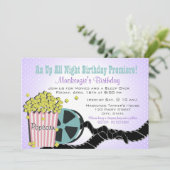 Popcorn en een film Sleepover Paarse Kaart (Staand voorkant)