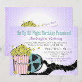 Popcorn en een film Sleepover Paarse Kaart (Voorkant / Achterkant)