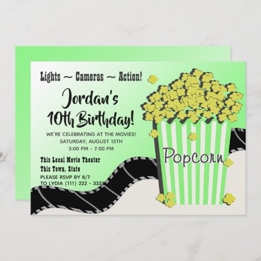 Popcorn en een groene film kaart (Voorkant / Achterkant)