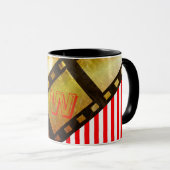 Popcorn en filmspoel film goud zwart gestreept mok (Voorkant rechts)