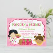 Popcorn- en pyjama-slaappartij kaart (Staand voorkant)