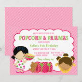 Popcorn- en pyjama-slaappartij kaart (Voorkant / Achterkant)