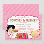 Popcorn- en pyjama-slaappartij kaart (Voorkant / Achterkant)