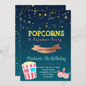 Popcorn- en pyjama-uitnodiging kaart (Voorkant / Achterkant)
