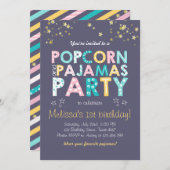 Popcorn en pyjama verjaardagsuitnodiging Sleepover Kaart (Voorkant / Achterkant)