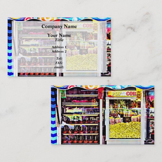 Popcorn en Snoep appels Visitekaartje (Voorkant / Achterkant)