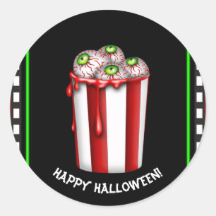 Popcorn Eyeball Halloween Fright Night Party Favor Ronde Sticker