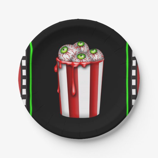 Popcorn Eyeball Halloween Fright Night Party Papieren Bordje (Voorkant)