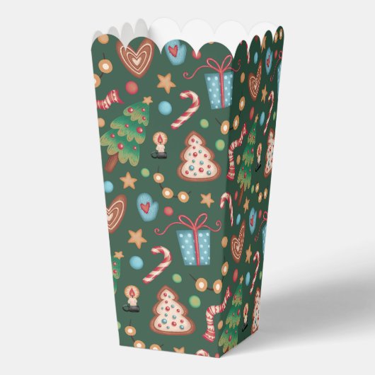 Popcorn Favor Gift Box Green Christmas Pattern Bedankdoosjes (Achterkant)