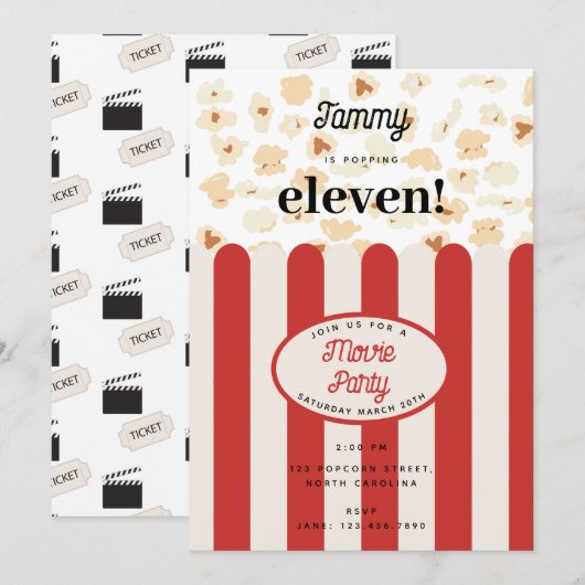 Popcorn Film Party Verjaardagsfeest Thema Kaart (Voorkant / Achterkant)