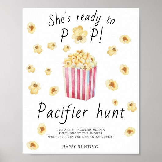 Popcorn - fopspeen jacht baby shower spel poster (Voorkant)
