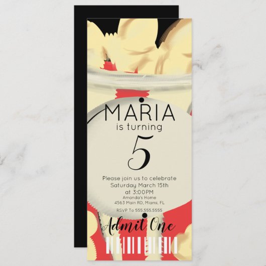 Popcorn Hand Drawn Movies Ticket Style Party I Kaart (Voorkant / Achterkant)