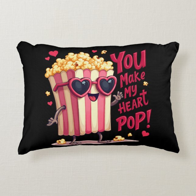 Popcorn Hart Pop Valentijnsdag Ontwerp Accent Kussen (Voorkant)