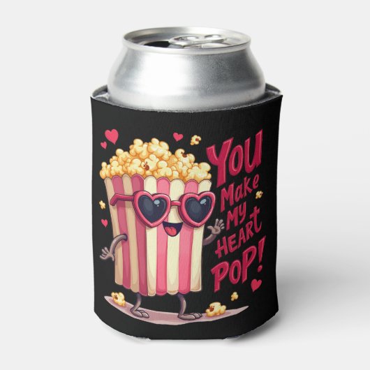Popcorn Hart Pop Valentijnsdag Ontwerp Blikjeskoeler (Blikje Voorkant)