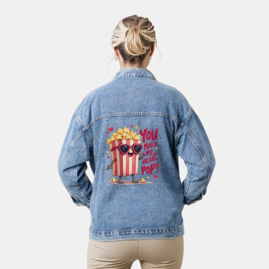 Popcorn Hart Pop Valentijnsontwerp Denim Jacket (Model)