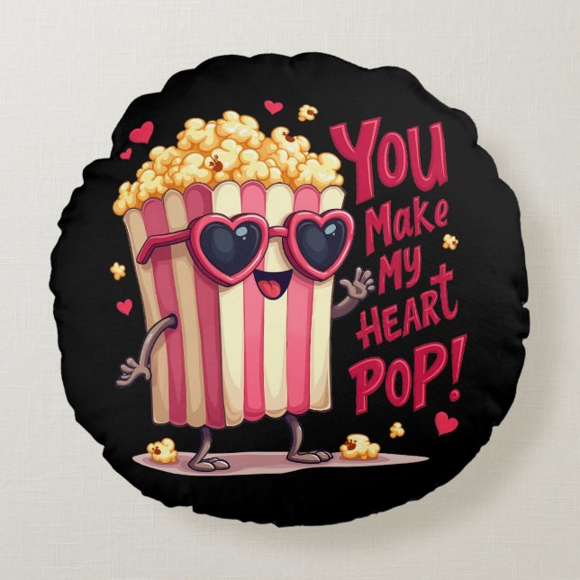 Popcorn Hart Pop Valentijnsontwerp Rond Kussen (Voorkant)