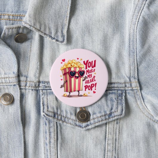 Popcorn Hart Pop Valentijnsontwerp Ronde Button 7,6 Cm (In situ)