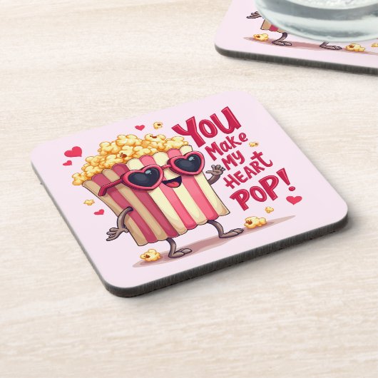 Popcorn Heart Pop Valentine Design Bier Onderzetter (Linkerzijde)
