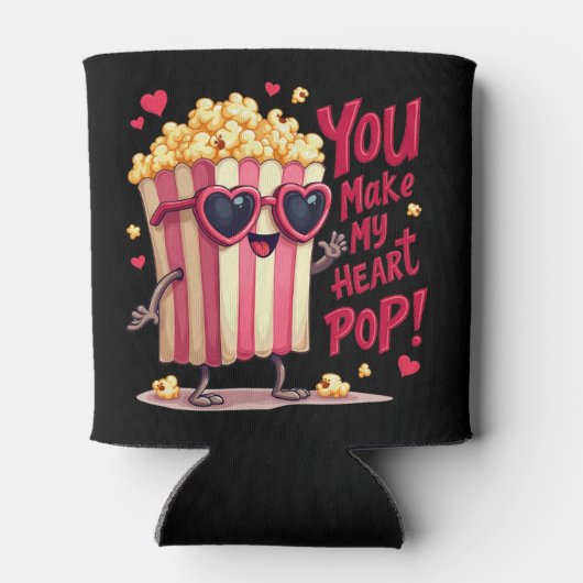 Popcorn Heart Pop Valentine Design Blikjeskoeler (Achterkant)