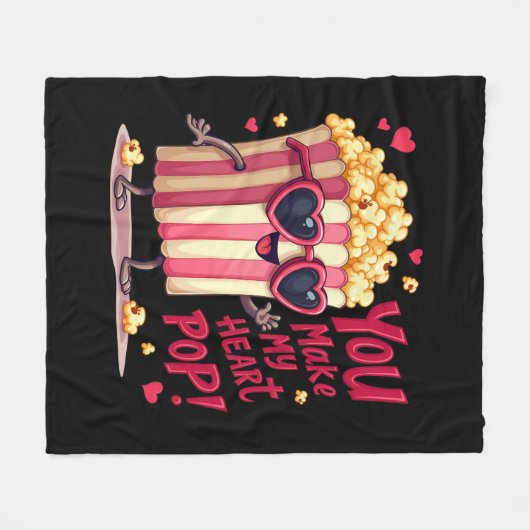 Popcorn Heart Pop Valentine Design Fleece Deken (Voorkant (Horizontaal))