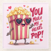 Popcorn Heart Pop Valentine Design Glazen Onderzetter (Voorkant)