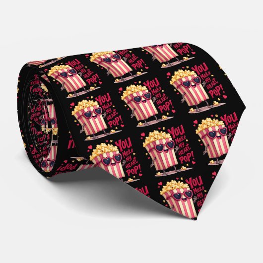 Popcorn Heart Pop Valentine Design Stropdas (Opgerold)