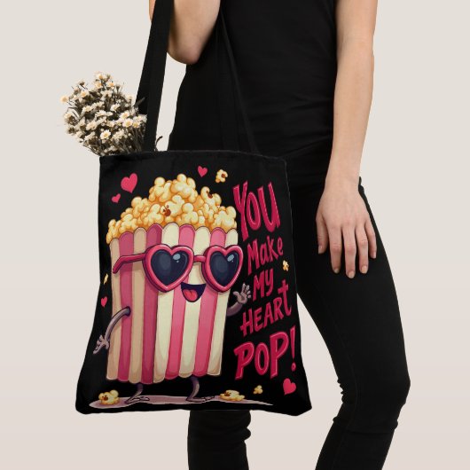Popcorn Heart Pop Valentine Design Tote Bag (Dichtbij)