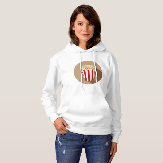 Popcorn in een rood en wit gestreept bad hoodie (Voorkant volledig)