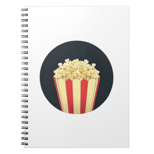Popcorn in een zwarte cirkel achtergrond notitieboek (Voorkant)