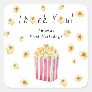 Popcorn Kids Verjaardagsfeestje Dank je wel Vierkante Sticker