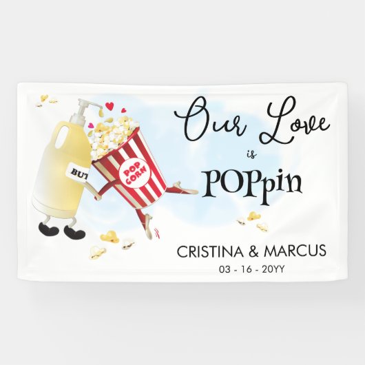Popcorn Liefde Trouwbanner Spandoek (Horizontaal)