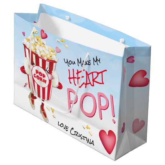Popcorn Love Funny Pun Groot Cadeauzakje (Voorkant Gekanteld)